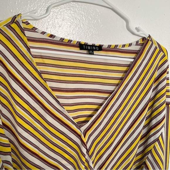 Timing Faux Wrap Blouse Yellow Red Stripes - Picture 7 of 12